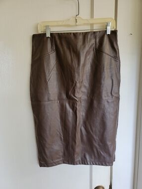 Classic Brown Faux Leather Pencil Skirt